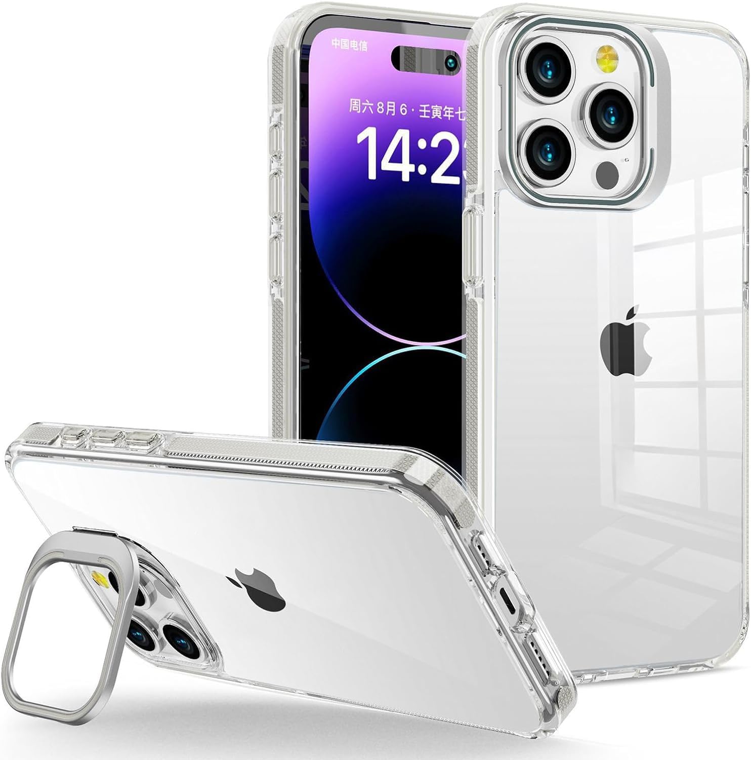 Alternative view of iphone 15 Pro Max için Hybrid Performance Serisi Ultra Şeffaf Sert Polikarbonat Arka Kısım Orta Sertlikte Silikon Kenarlar ve Stand Olabilen Lens Çerçeveli Kılıf (Natural Titanyum, 15 Pro Max)