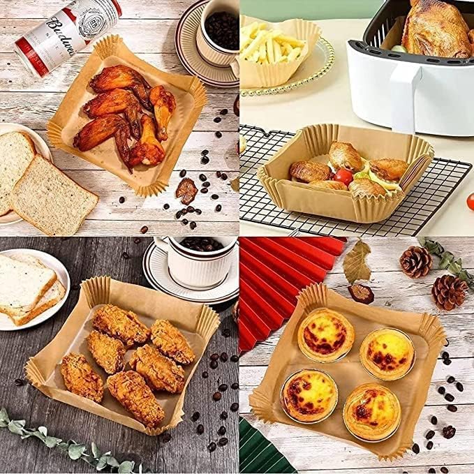 Airfryer Pişirme Kağıdı,Xl-Xxl Büyük Boy, Kare, 200 Adet Hava Fritöz Parşömen Fırın Kağıdı Tek Kullanımlık Kağıt Fırın Fritöz Pişirme Kızartma Tavası Için Uygun 20CM - Görsel 3