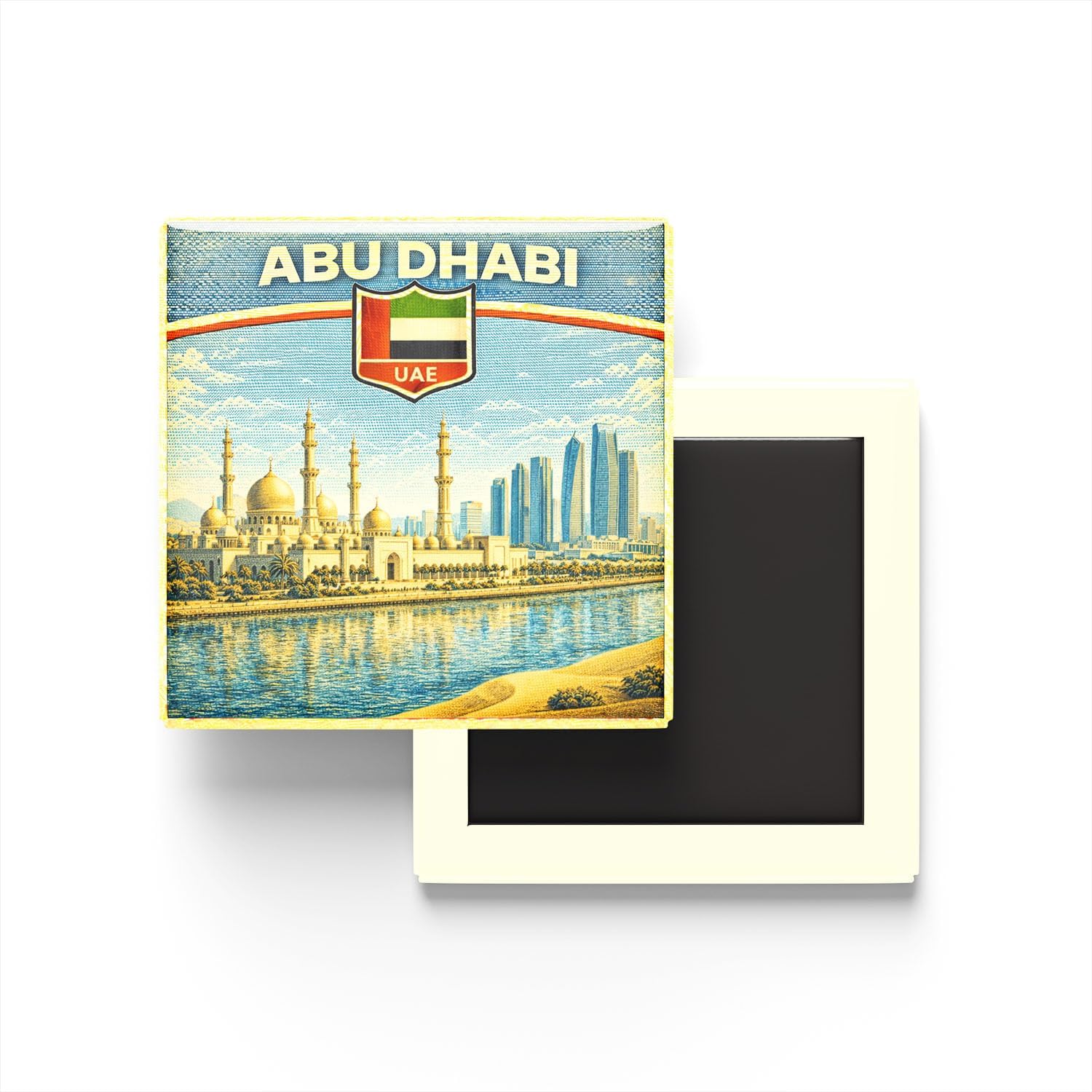 Birleşik Arap Emirlikleri Abu Dabi Şehri Temalı Vintage Buzdolap Magneti – 9x9 cm