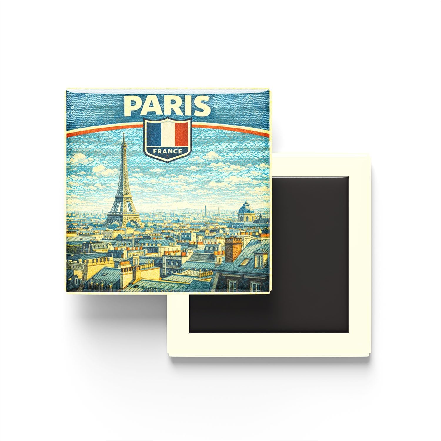 Fransa Paris Şehri Temalı Vintage Buzdolap Magneti – 9x9 cm