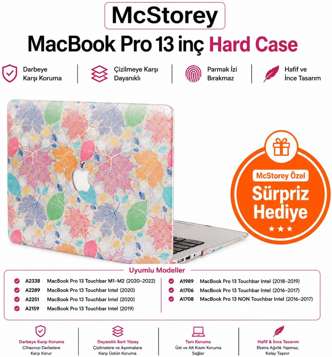 Alternative view of MacBook Pro 13 Deri Dokulu Kılıf A1706 A1708 A1989 A2159 A2251 A2289 A2338 M1 M2 Uyumlu İnce Hafif Sert Kılıf Koruyucu Kapak