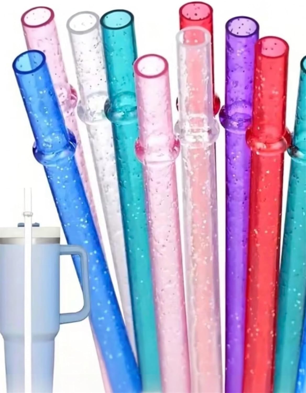 Alternative view of Simli Halkalı Tritan Pipet Seti, 4'lü Şeffaf Simli Pipetler, Temizleme Fırçası Dahil, 40oz  Uyumlu, BPA İçermeyen, Kesilebilir