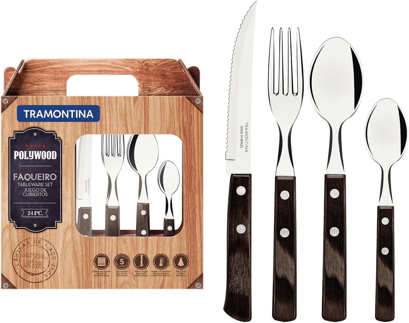 Tramontina Churrasco 21199/905 Çatal, Kaşık, Biftek-Steak Bıçağı Seti (24 lü Kutu) - Görsel 3