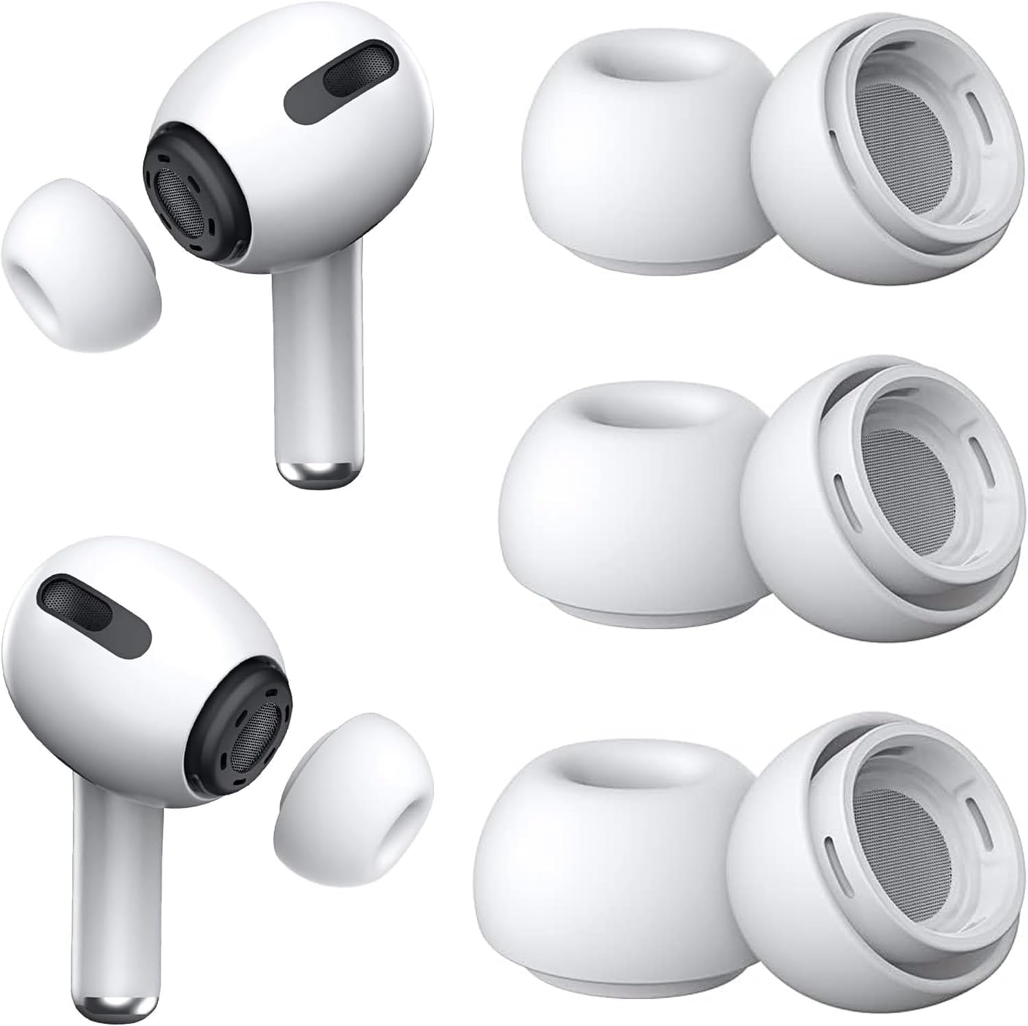 AirPods Pro ve Pro 2.Nesil Uyumlu Anc Delikli Üç Boyut Premium Yedek Silikon Kulaklık Uçları (S, M, L)