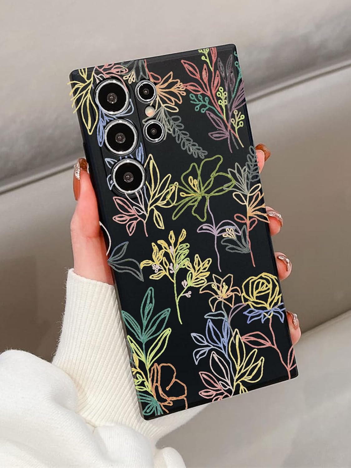 Desenli Galaxy S23 Ultra uyumlu Telefon Kılıfı – Koruyucu Telefon Kılıfı – Siyah Zemin, Modern Sanatsal Tasarım Ve Desen Kalitesi PÖFÜDÜ02 (flowers) - Görsel 2