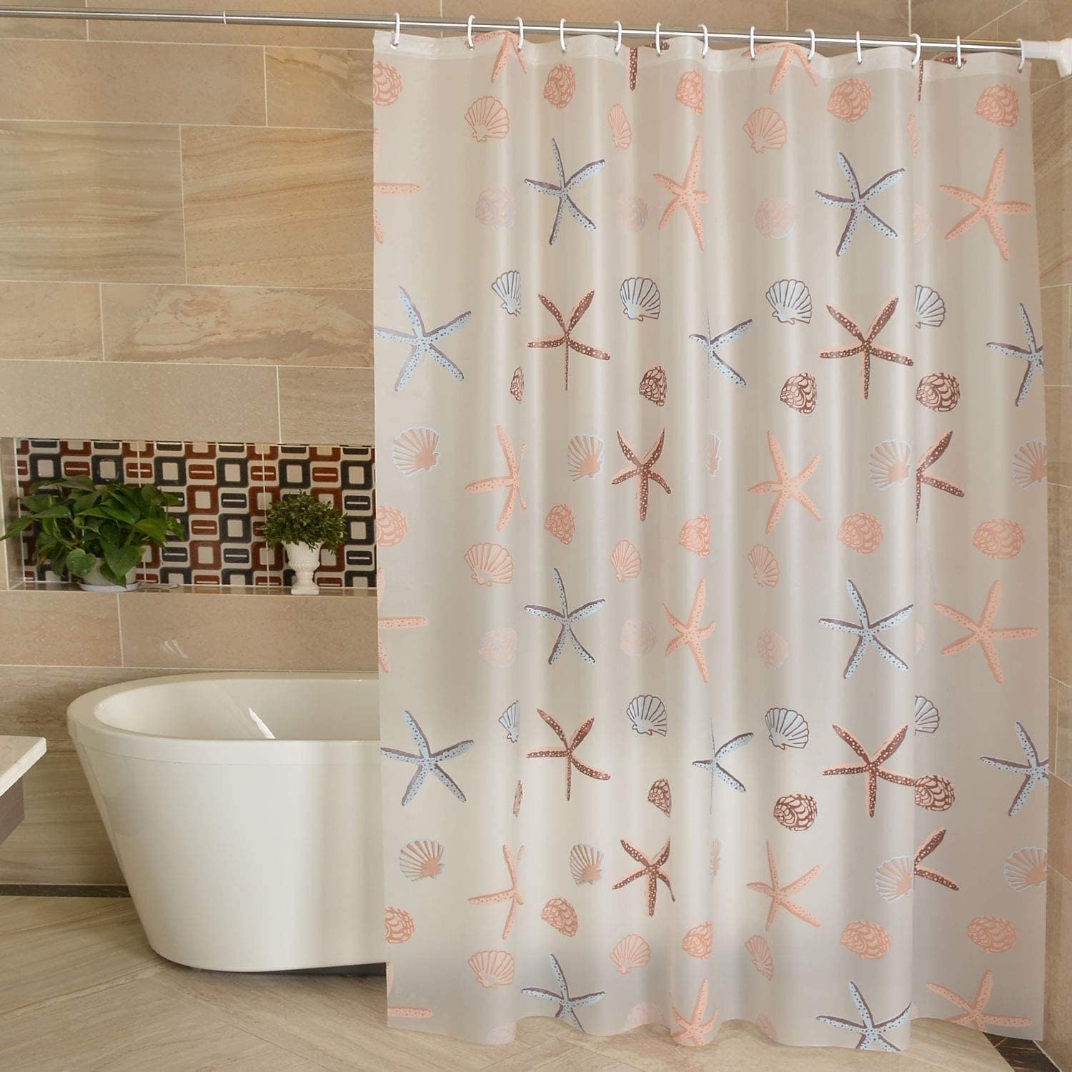 Alternative view of Xspring Duş Perdesi, PEVA Plastik Duş Perdesi, Metal Halkalı, Su Geçirmez Ağır Hizmet Tipi Duşs Perdesis Astarı, Banyo Dekorasyonu İçin (180x200cm) (Deniz Yıldızı)