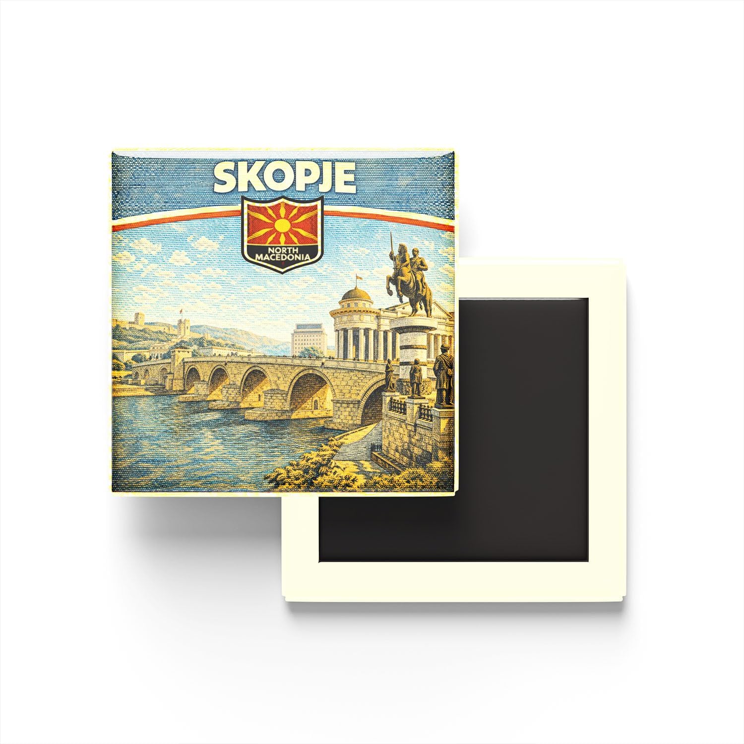 Alternative view of Kuzey Makedonya Üsküp Şehri Temalı Vintage Buzdolap Magneti – 9x9 cm