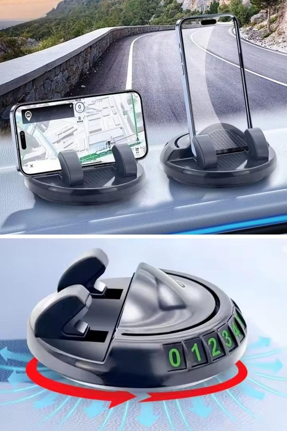 Numaratörlü Güçlü Yapışkanlı 360 Derece Dönebilen Su Geçirmez Araç İçi Telefon Tutucu Plastik Aparat - Görsel 3