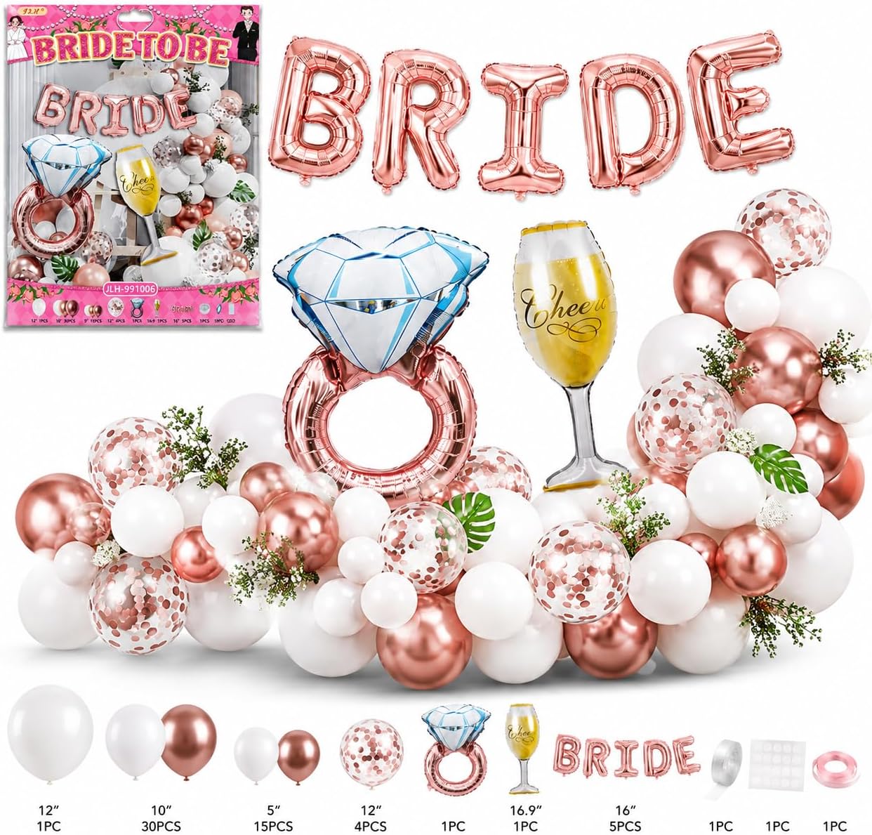 Bride To Be Bekarlığa Veda Parti Süsü Seti, Rose Gold Folyo Balonlu Gelin Partisi Dekorasyon Seti, Konfeti Balon ve Yüzük Balon Dahil - Görsel 2