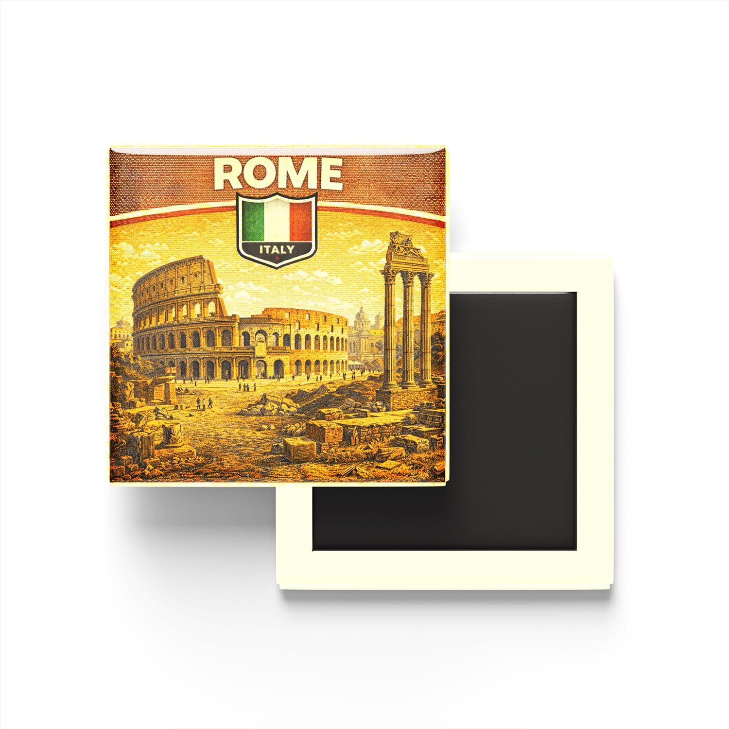 İtalya Roma Şehri Temalı Vintage Buzdolap Magneti – 9x9 cm