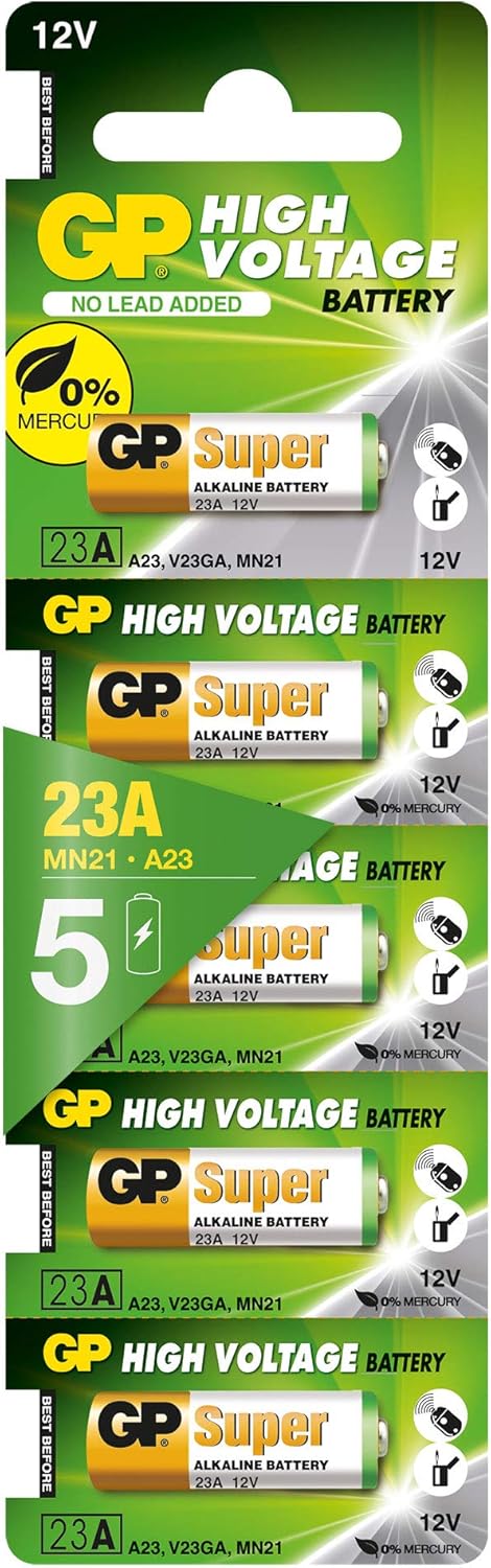 GP Batteries GP23A Süper Alkalin 23A/MN21/V23GA Boy Pil, 12 Volt, 5'li Kart, Bakır/Beyaz/Yeşil - Görsel 3