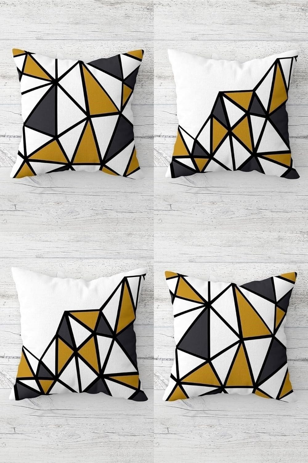 Alternative view of Geometrik Üçgen Bloklar Gizli Fermuarlı Kırlent Kılıfı Koltuk Yastık Kılıfı Takım(4adet), Gold-Gri-Beyaz 43 x 43