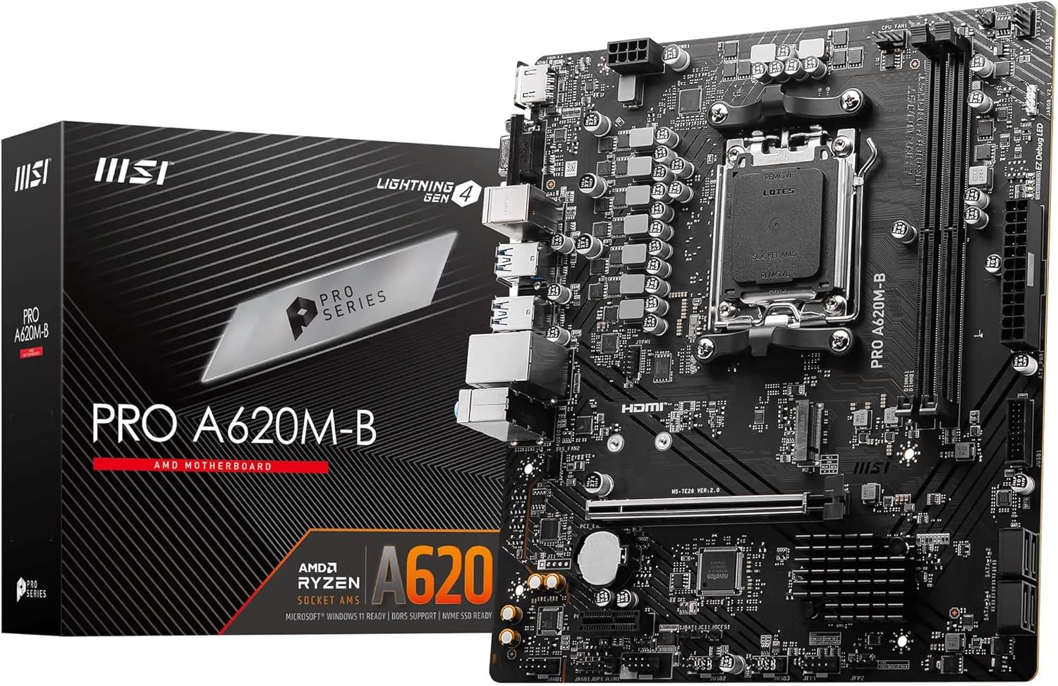 MSI PRO A620M-B AM5 DDR5 6800MHZ(OC) HDMI VGA M.2 USB3.2 JARGB_V2 mATX - Görsel 3