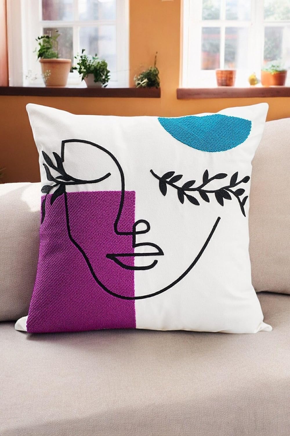 Bohem 45X45 Özel Tasarım Punch Panç Süzene Desen Dekoratif Kırlent Kılıfı Modern Beyaz 11