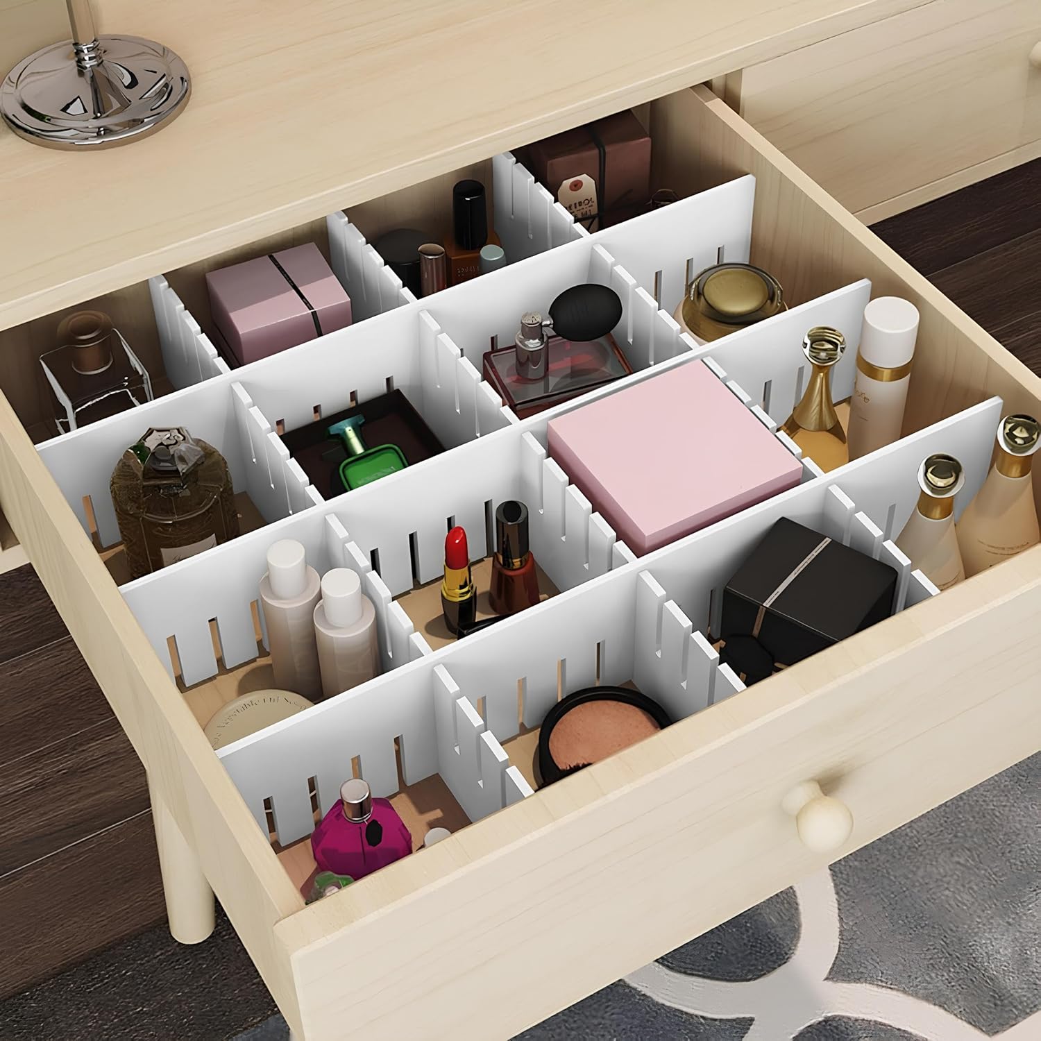Alternative view of AEE® 4'lü Plastik Ayarlanabilir Çekmece Düzenleyici Organizer - İç İçe Geçmeli Kesilebilir - 8cmX43cm - Mutfak İç Çamaşırı Çorap Sütyen Dolap Takı Makyaj (4)
