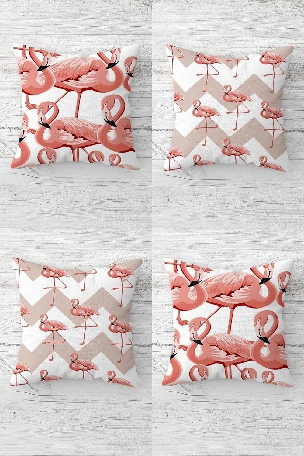 Flamingo Zigzag Desenli Gizli Fermuarlı Kırlent Kılıfı Koltuk Yastık Kılıfı Takım(4adet), Beyaz-Pembe 43 x 43