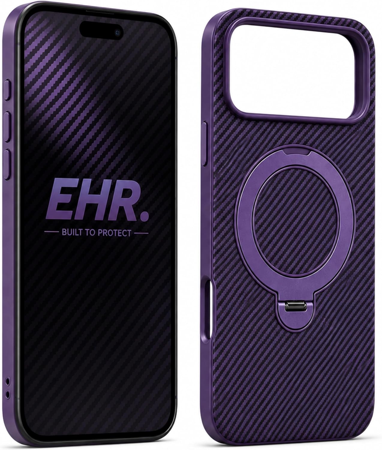 Ehr. iPhone 17 Pro ile Uyumlu Magsafe Wireless Şarj Özellikli Kamera Çıkıntılı Standlı Carbon içi Kadife Silikon Arka Kapak (Mor, iPhone 17 Pro) - Görsel 3