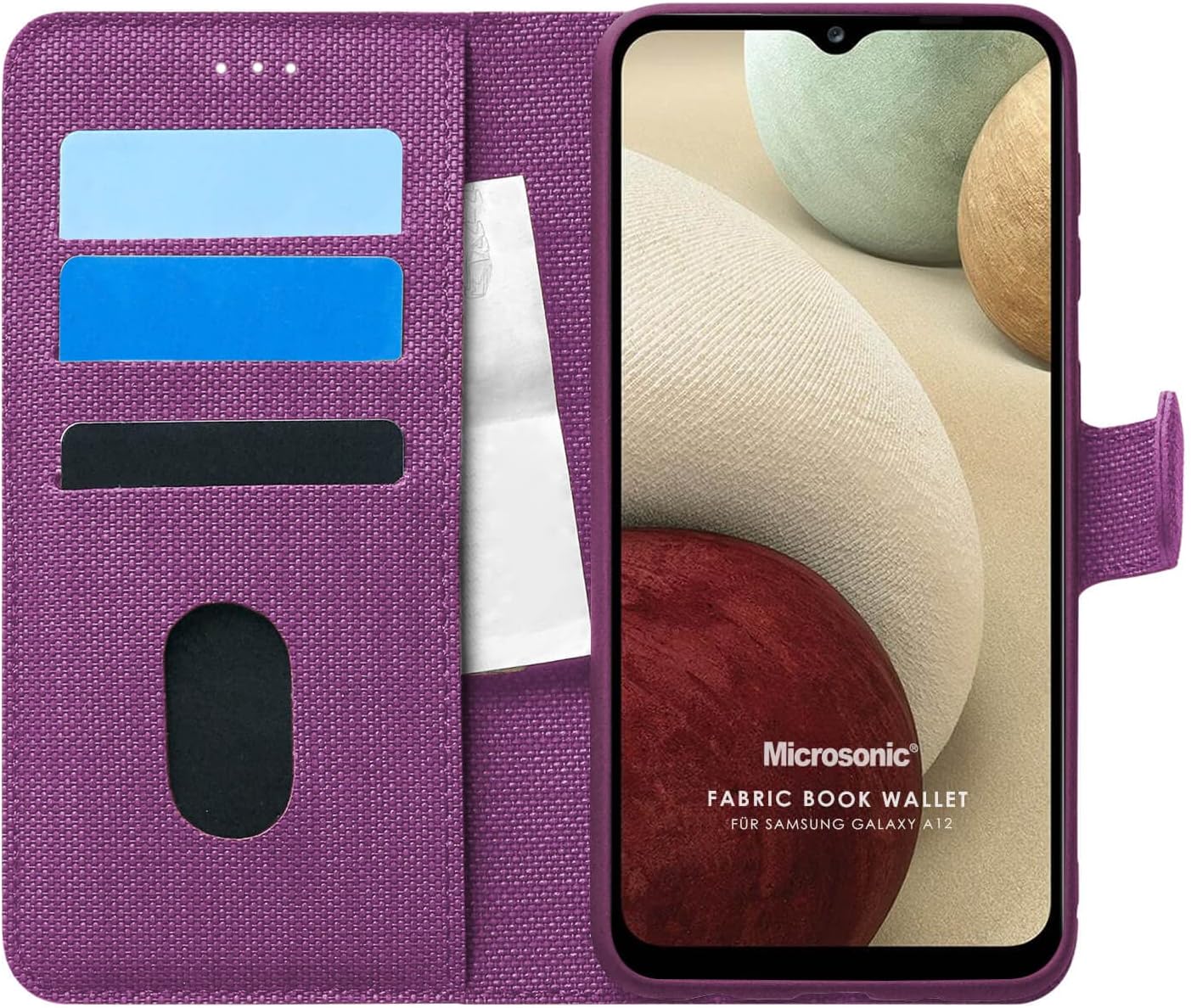 Alternative view of Galaxy A12 için Kılıf Fabric Book Wallet Mor [Galaxy A12 ile Uyumlu Kılıf - Mor]