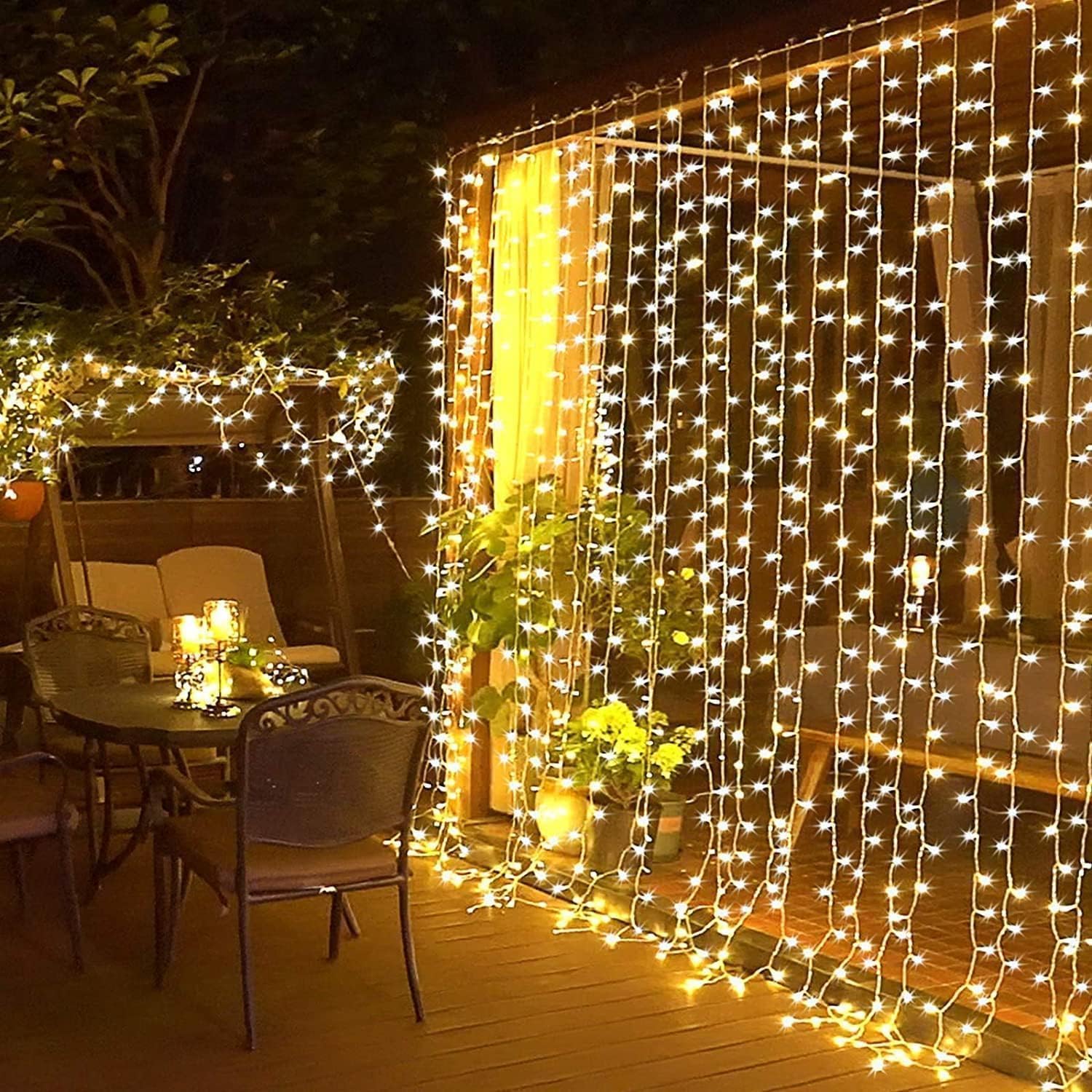 Alternative view of Senon Perde LED Işık 8 Fonksiyonlu Sarı Işıklı Dekoratif Aydınlatma Balkon Veranda Dekorasyonu Fişli Eklenerek Uzatılabilir (2x2 Metre)