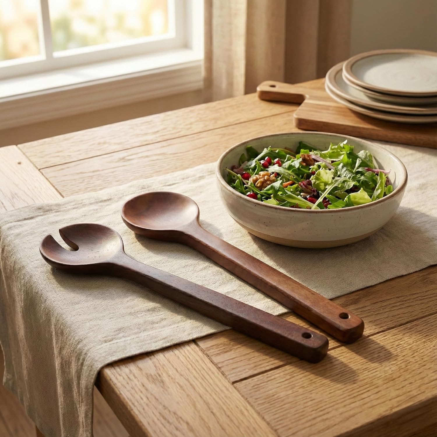 Akasya Naturel Ahşap 2’li Salata Kaşığı Seti | Dayanıklı ve Ergonomik Servis Kaşıkları | 27.5 cm | Doğal Ahşap Sofra Takımı - Görsel 3