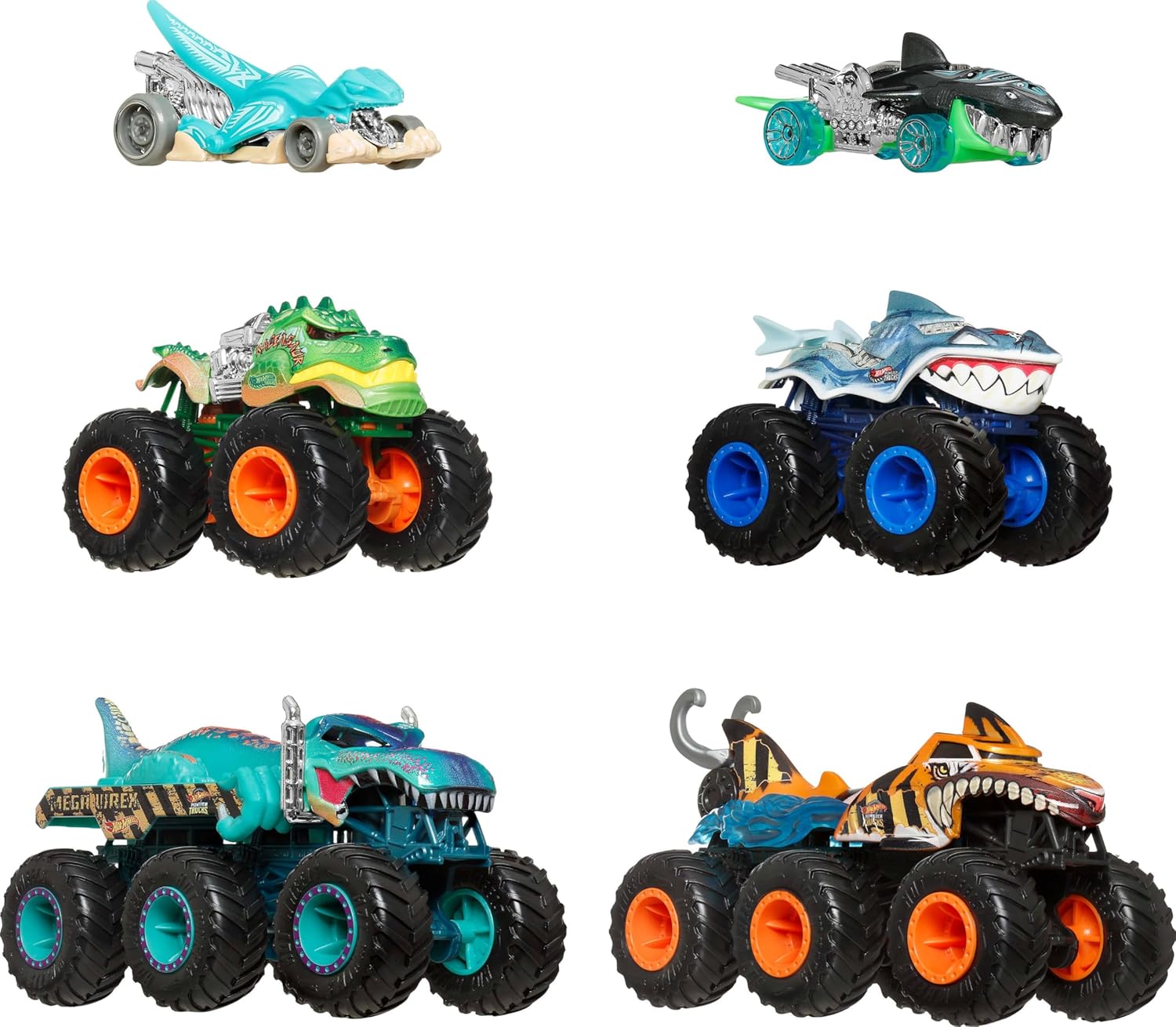 oyuncak arabalar ve Trucks, Köpek Balığı ve Dinozor çoklu paketi, 2 büyük tır, 1:64 ölçekli 2 Trucks ve 1:64 ölçekli 2 araç, JGD68 - Görsel 3