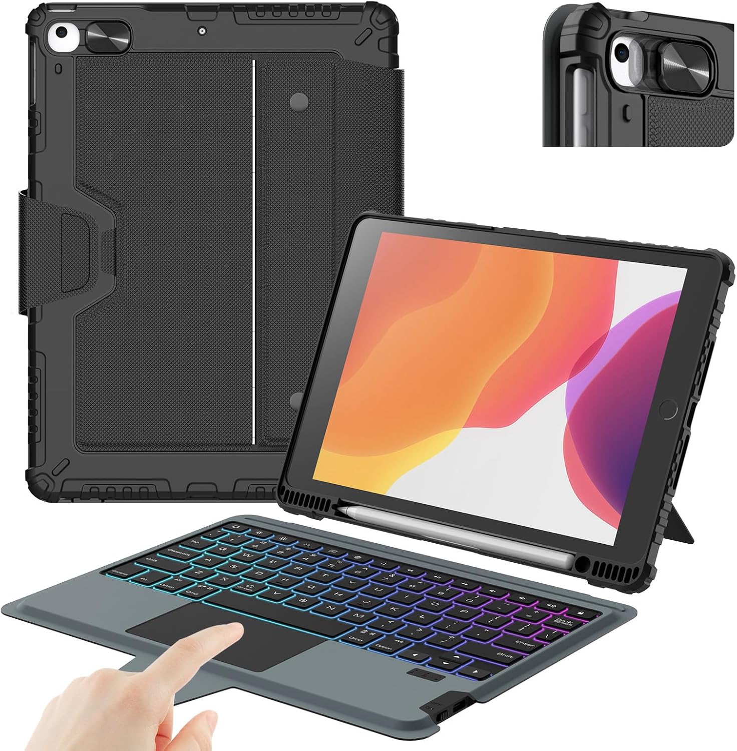 Alternative view of Nillkin iPad 9. Nesil (10,2 inç, 2021) Çıkarılabilir Klavyeli Kılıf, Sihirli İzleme Dörtgeni, 7 Renk Arkadan Aydınlatmalı, Portre/Manzara Modları, iPad 8./7. Nesil için Kamera Kapaklı Sağlam Klavye