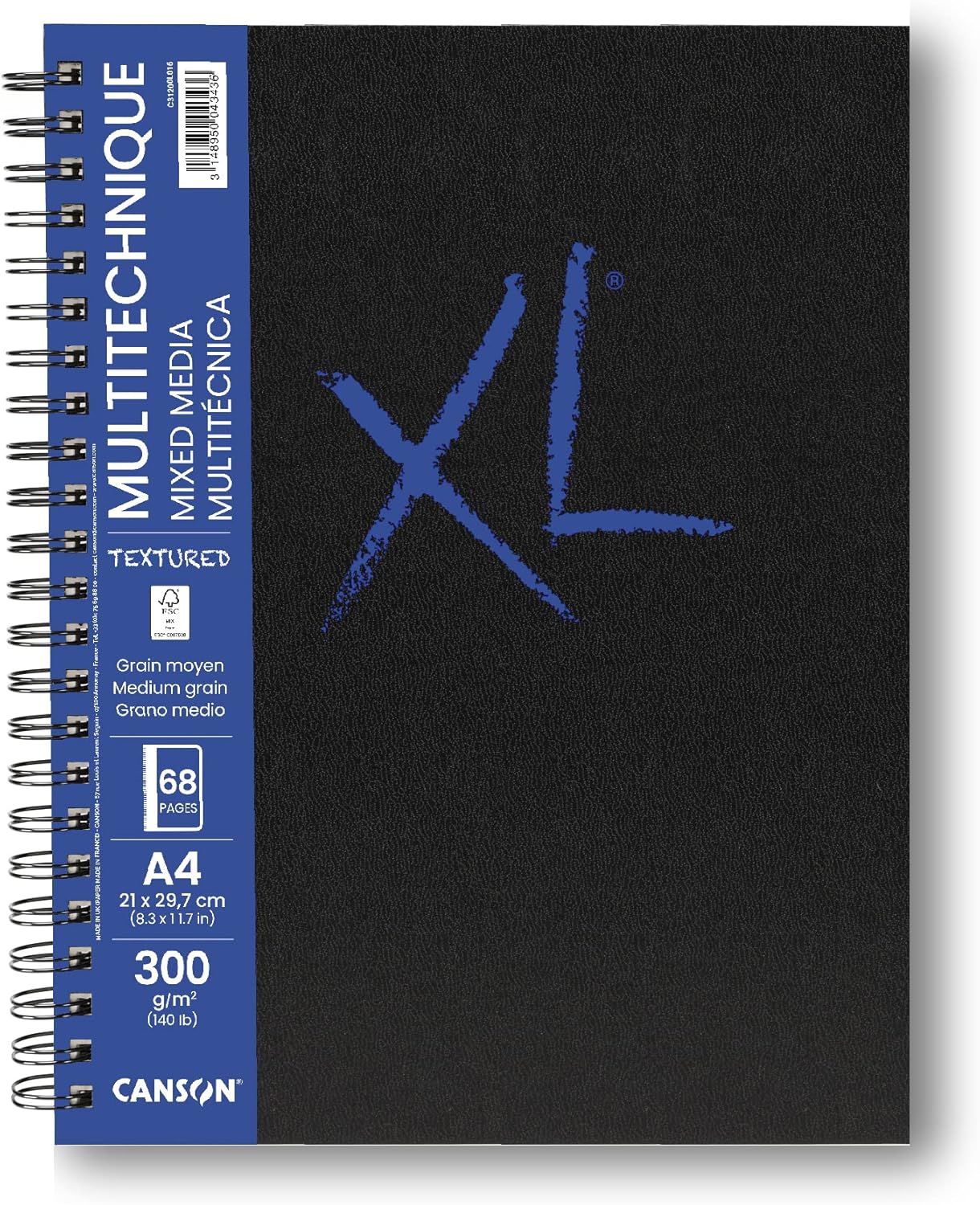 Alternative view of XL kağıt, dokulu, karışık medya, 300 g/m², A4, orta tanecikli, spiral blok, uzun sayfa, 34 beyaz yaprak, profesyonel sanatçılar ve öğrenciler için ideal