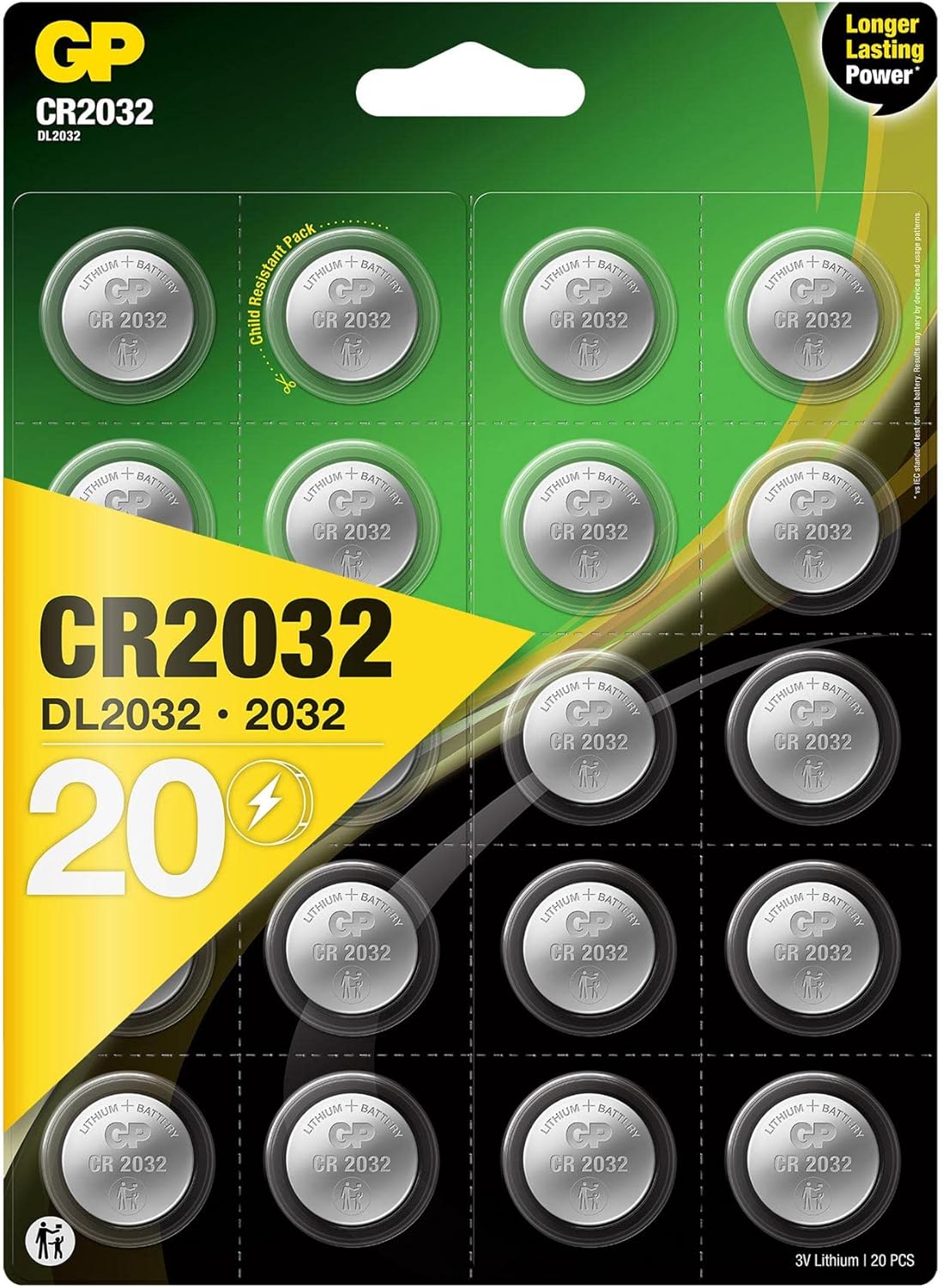 CR2032 3v Lithium Knopfzellen, 20 Stück Li-Mn Knopfbatterien CR 2032 - 3 Volt im 20-er Pack, Batterien einzeln entnehmbar (GP Batteries Markenprodukt)