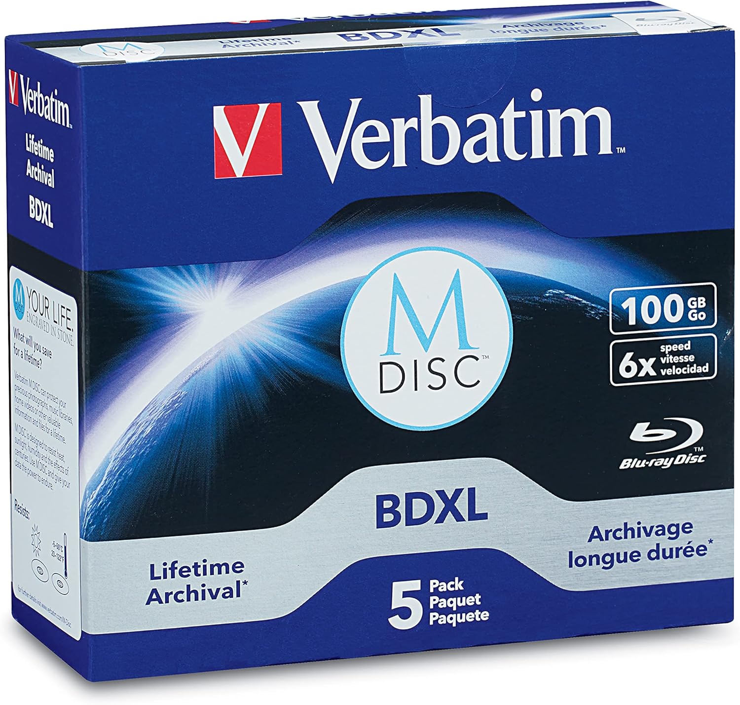 Verbatim 98913 M-DISC BD-R XL 100GB/1-4x, Jewelcase (5 Disk), mavi