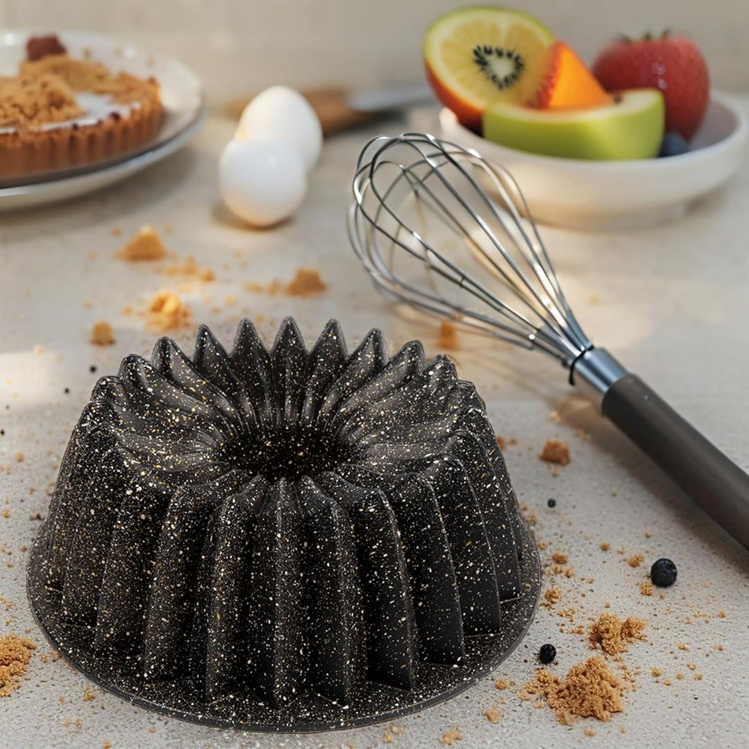 Döküm Gövdeli Keskin Kek Kalıbı 26cm, Dilimli ve Döküm, Siyah Granit Benekli Pişirme Kabı, Kolay Çıkarma, Dayanıklı Alüminyum Alaşım - Görsel 2