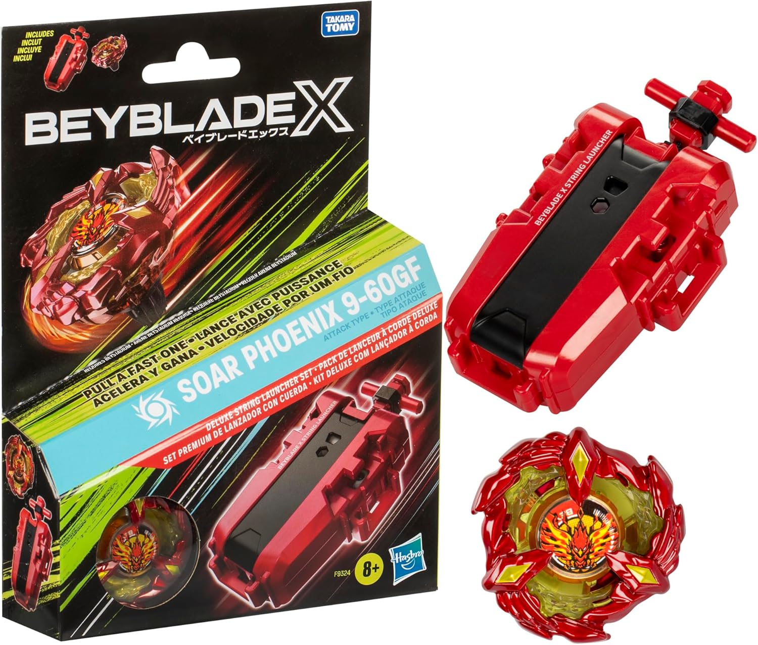 Beyblade X Soar Phoenix 9-60GF Deluxe İp Fırlatıcı Seti, Saldırı Tipi Sağ Dönen Top Oyuncak; 8 Yaşındaki Erkek ve Kız Çocuklar için Harika Hediye