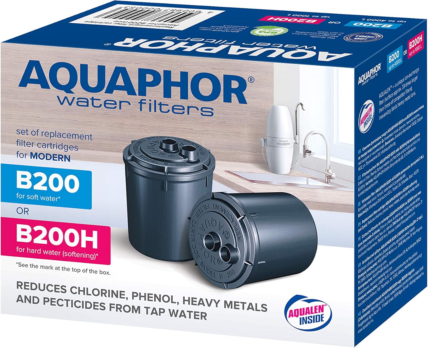 Aquaphor 4600987002149 Paket 2 Kartuş B200H Sert Su için, Plastik