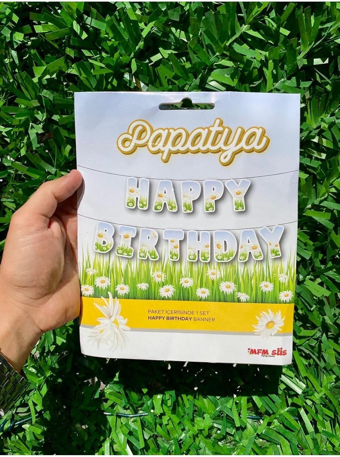 MFM Papatya Temalı Happy Birthday Banner Yazı