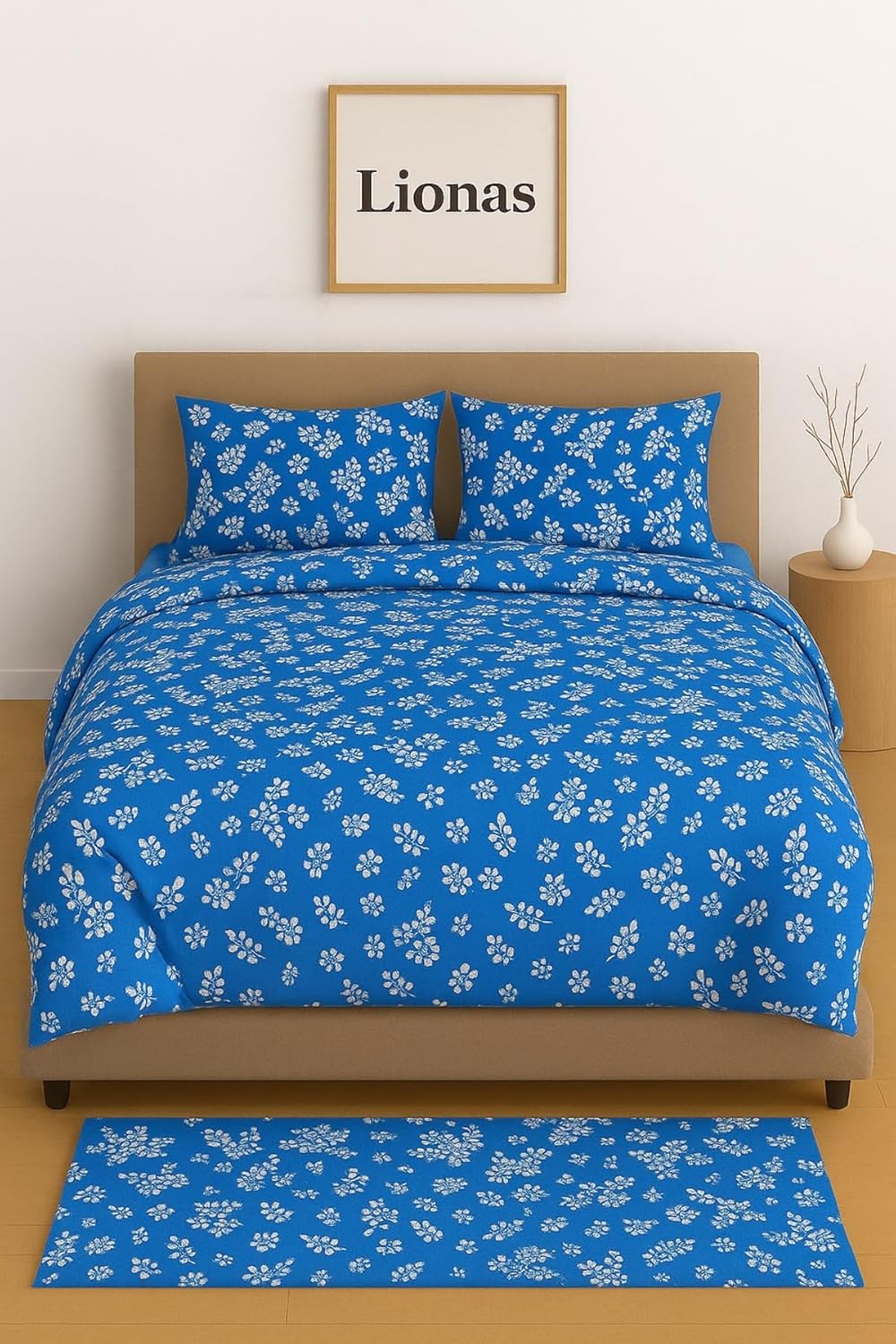 Ezgi Çift Kişilik Desenli Nevresim + 2 Adet Kapaklı Yastık Kılıfı Lacivert 200x230 cm, ciftntstil
