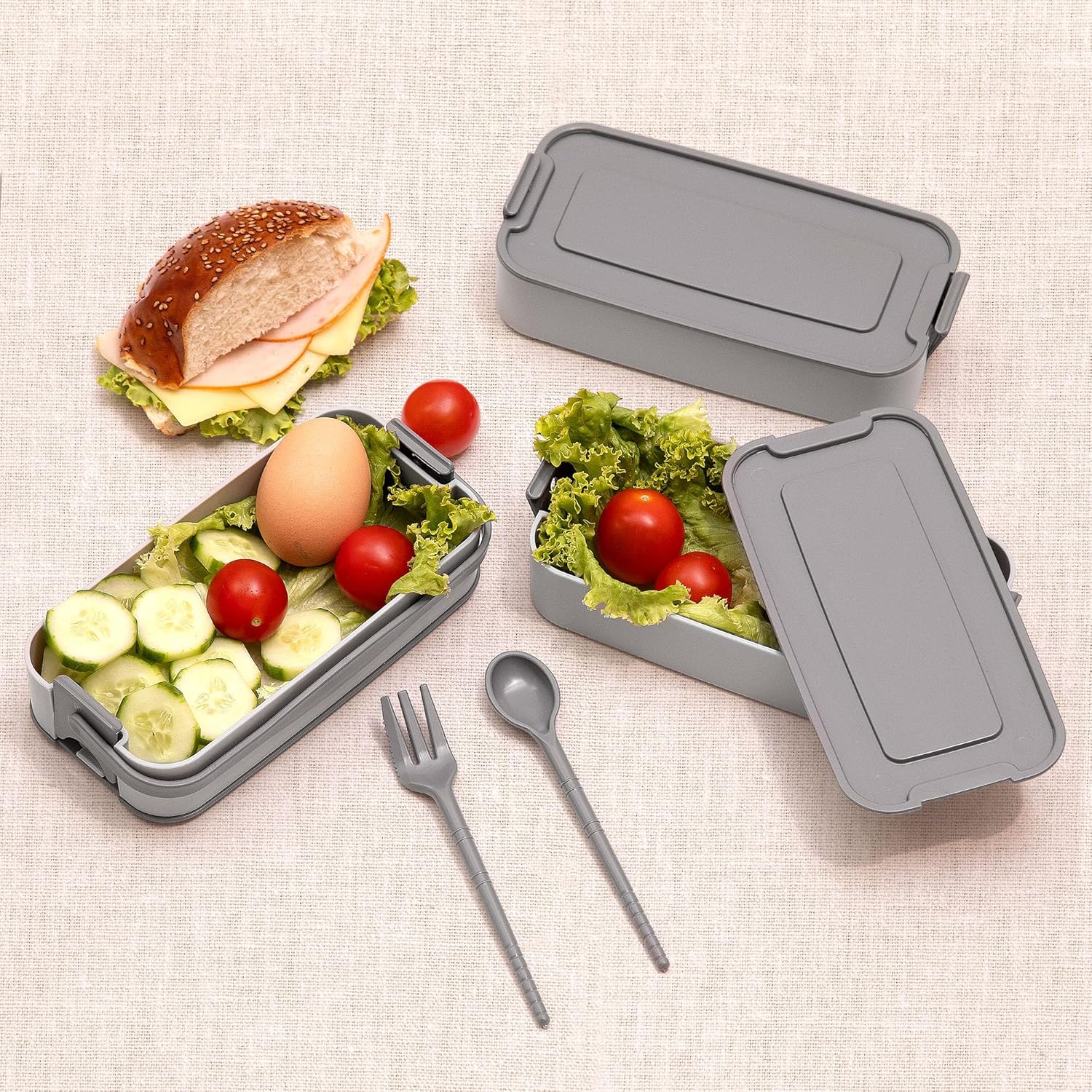 Alternative view of KORUCA 3 Katlı Beslenme Kutusu Yemek Taşıma Kabı Kaşık - Çatallı Sefer Tası Beslenme Seti G-770 (GRİ)
