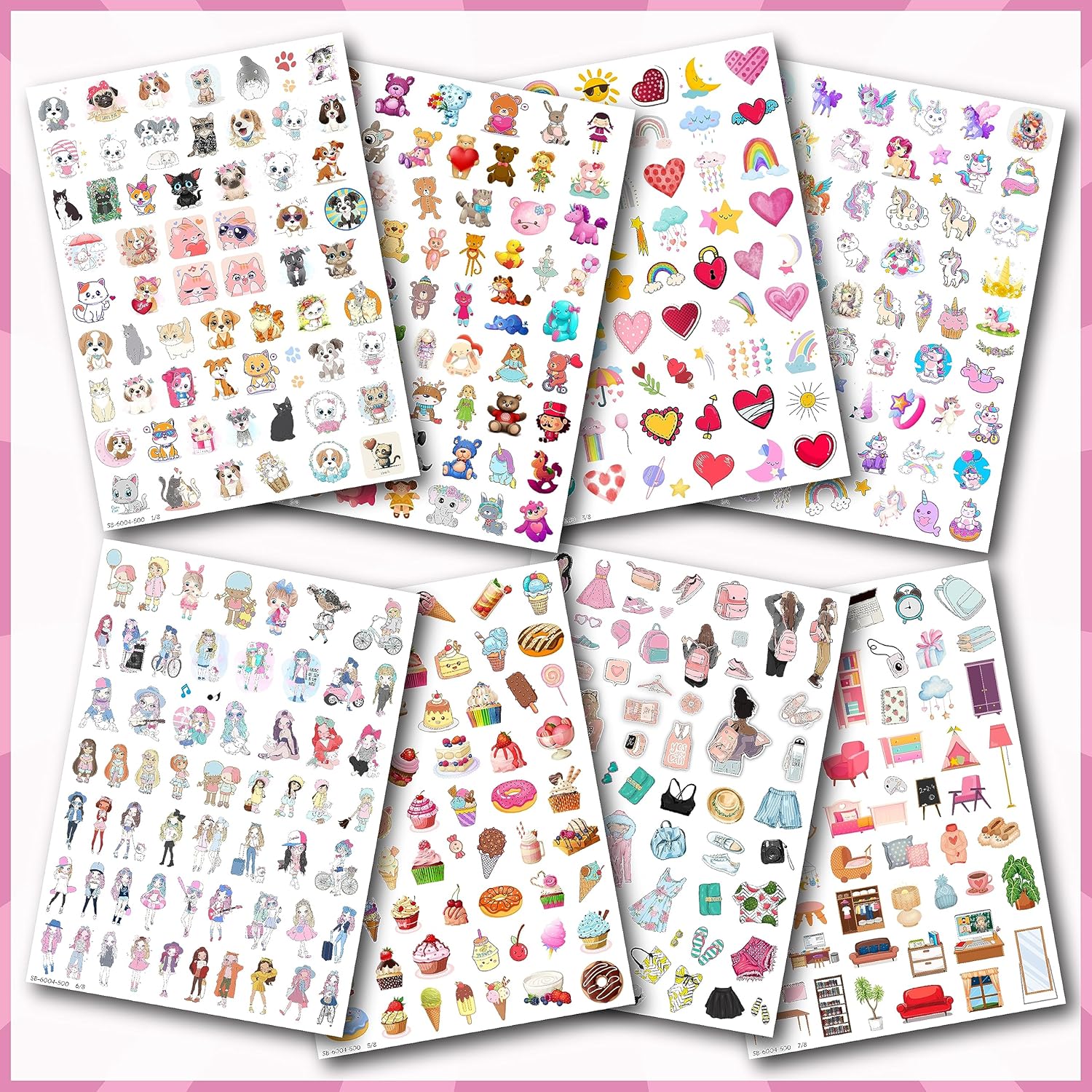 Sticker Seti 500 Adet - Kız Çocuklara Özel Konsept - Defter Planlayıcı Günlük Takvim Ajanda İçin Etiketler - Öğrencilere ve Yetişkinlere Kendinden Yapışkanlı Eğlenceli Çıkartmalar (8 Sayfa) - Görsel 2