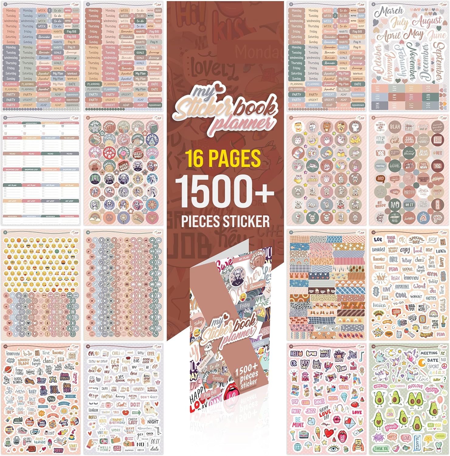 Alternative view of colortouch Planner Sticker Set - 1500+ Adet Çıkartma - Takvim, Ajanda, Günlük, Planlayıcı, Not Defteri, Journal için Düzenleyici Etiketler - Scrapbook Sticker - Stickeralbum - 3 Aylık Sticker Book